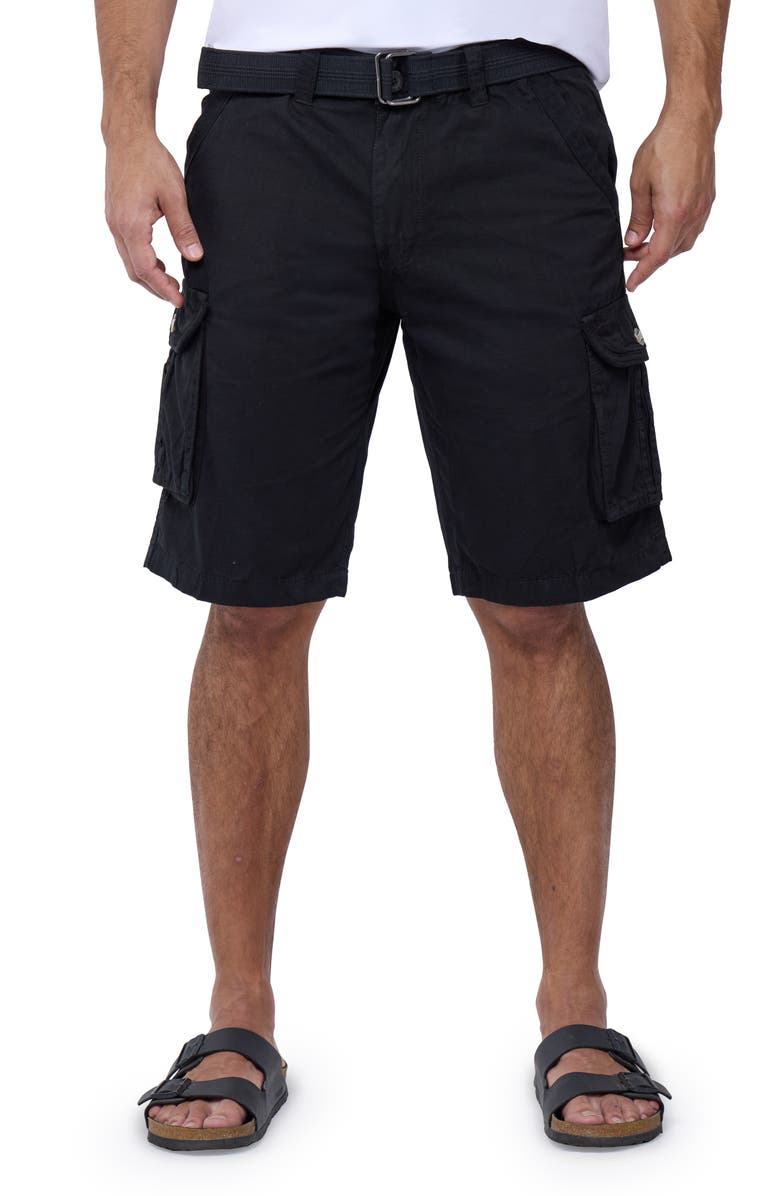XRAY Belted Cotton Twill Cargo Shorts, Main, color, Black