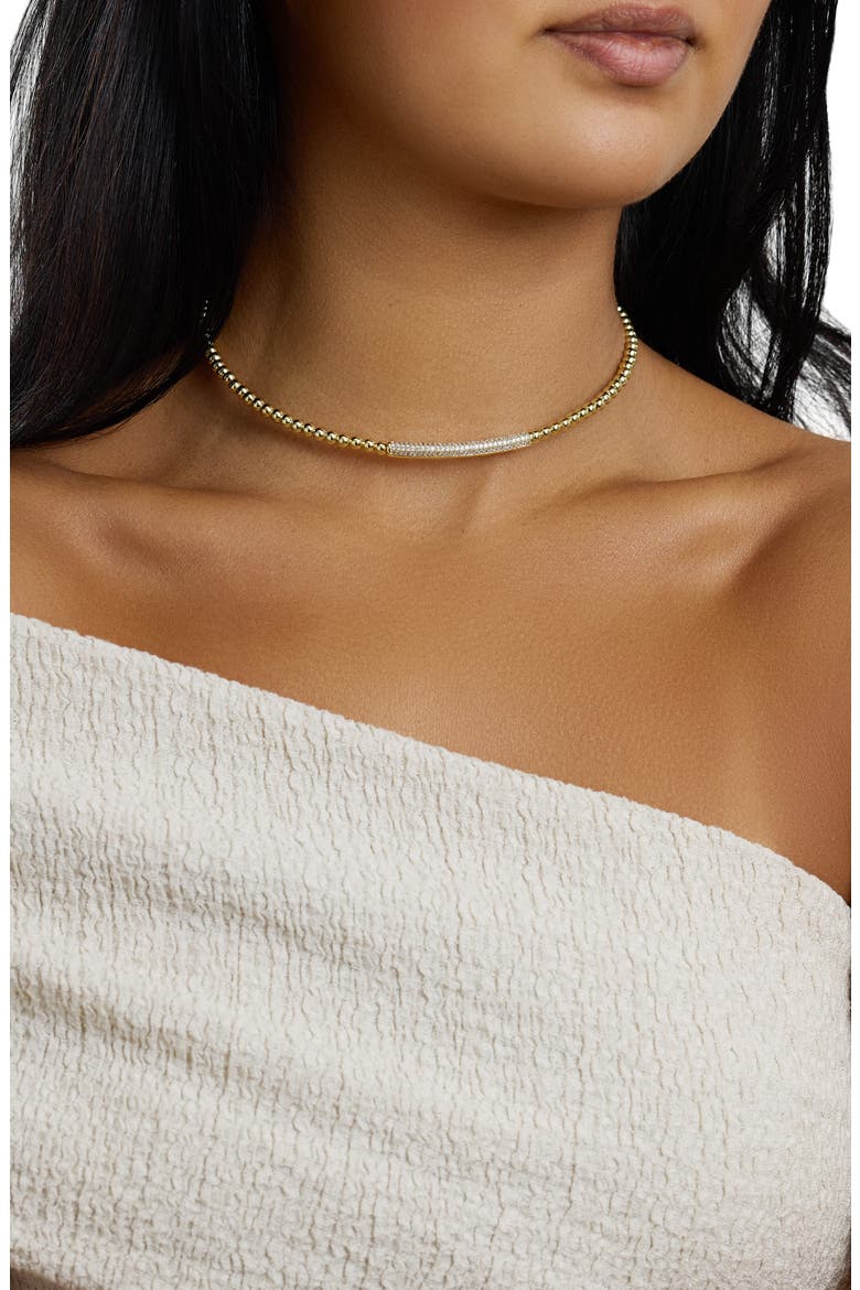 Modern Muse CZ Bar Beaded Choker Necklace, Alternate, color, GOLD