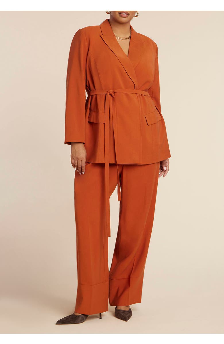 ELOQUII Tie Waist Soft Suiting Blazer, Alternate, color, Terracotta