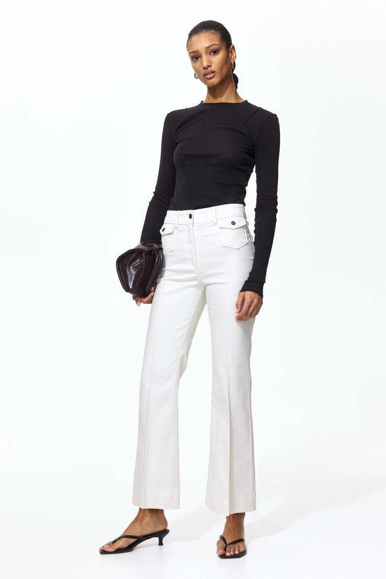 Flared Ankle-length Trousers, Main, color, White