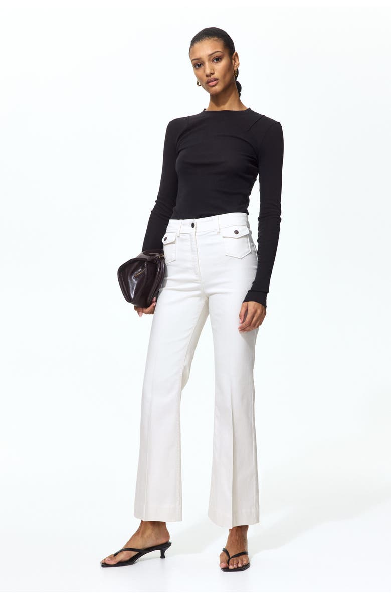 H&M Flared Ankle-length Trousers, Main, color, White