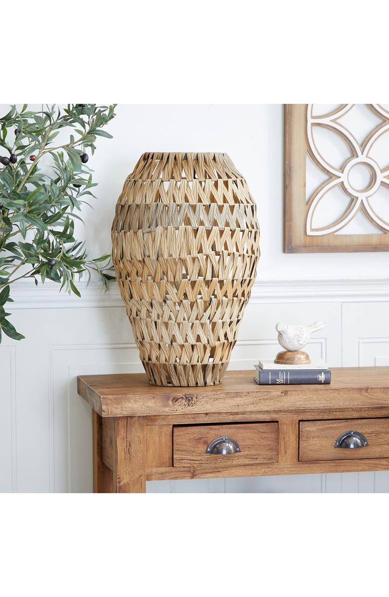 GINGER BIRCH STUDIO Brown Plastic Rattan Handmade Woven Vase, Alternate, color, 