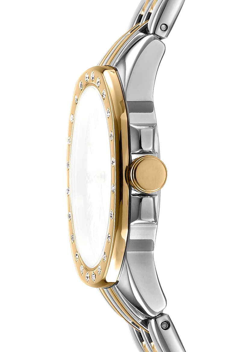 Two Tone Crystal Bezel Quartz Bracelet Watch, 30mm, Alternate, color, TWO TONE SILVER AND GOLD