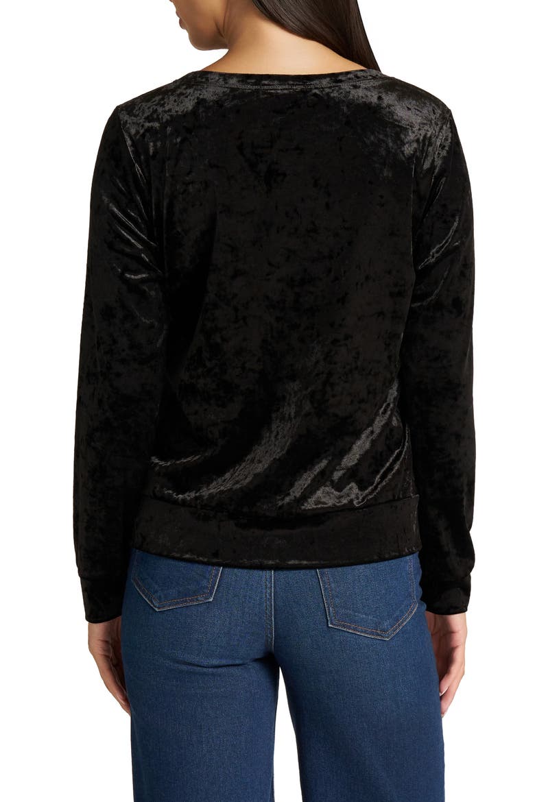 Crushed Velvet Crewneck Top, Alternate, color, BLACK