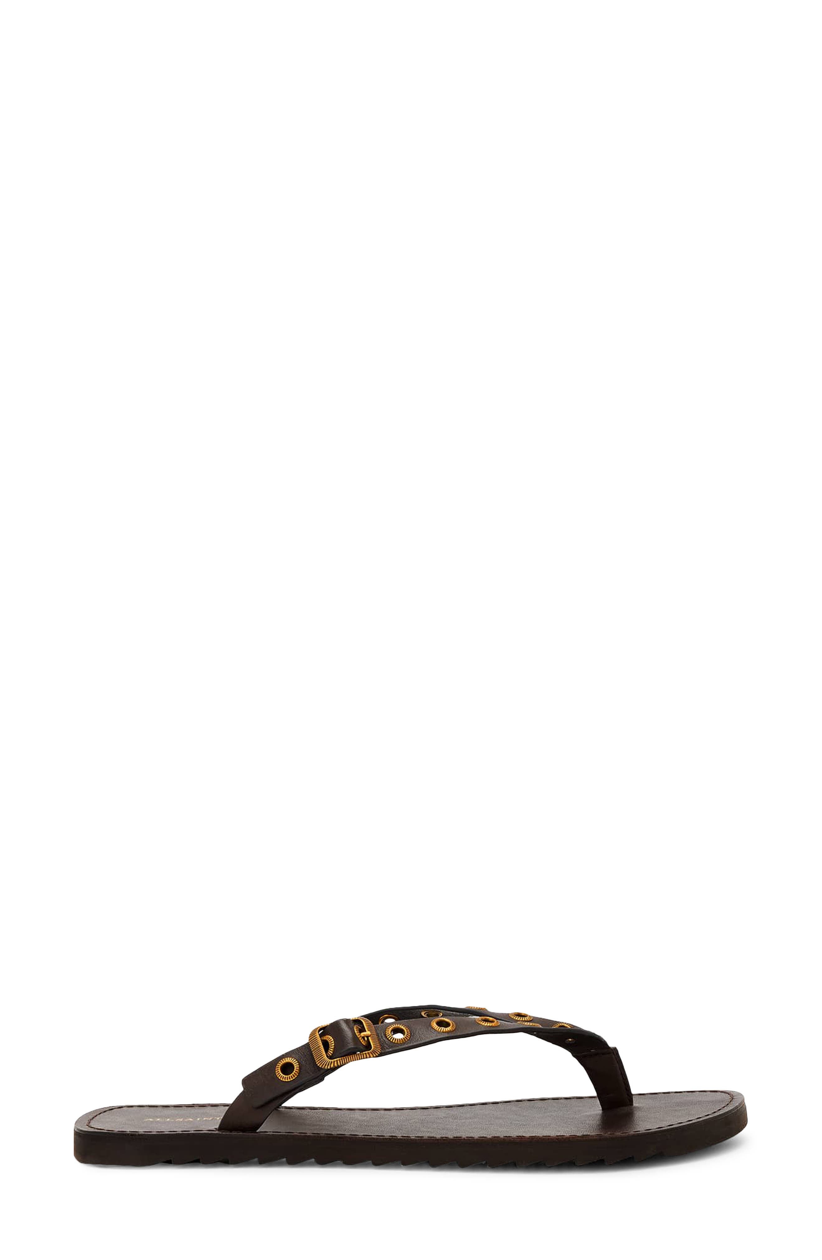 AllSaints Sydney Eyelet Flip Flop, Alternate, color, Dark Brown