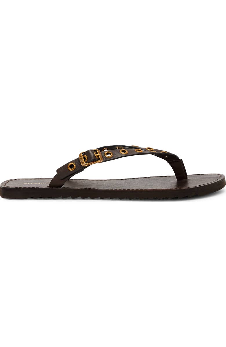 AllSaints Sydney Eyelet Flip Flop, Alternate, color, Dark Brown