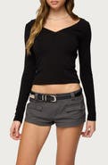EDIKTED Larna V-Neck Long Sleeve Crop T-Shirt