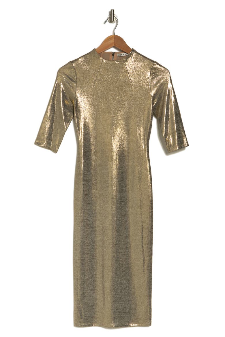 Delora Fitted Lamé Dress, Alternate, color, GOLD