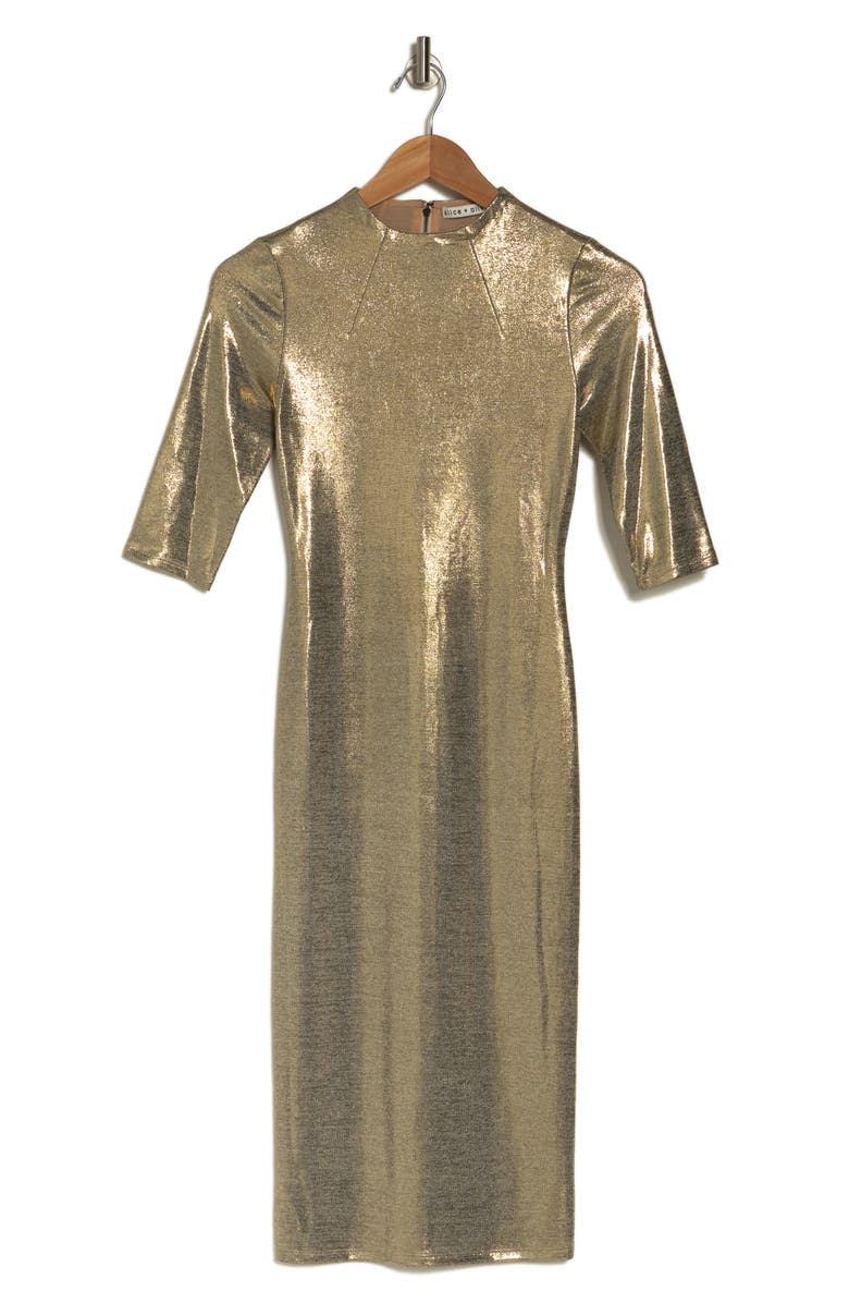 Alice + Olivia Delora Fitted Lamé Dress, Alternate, color, 
