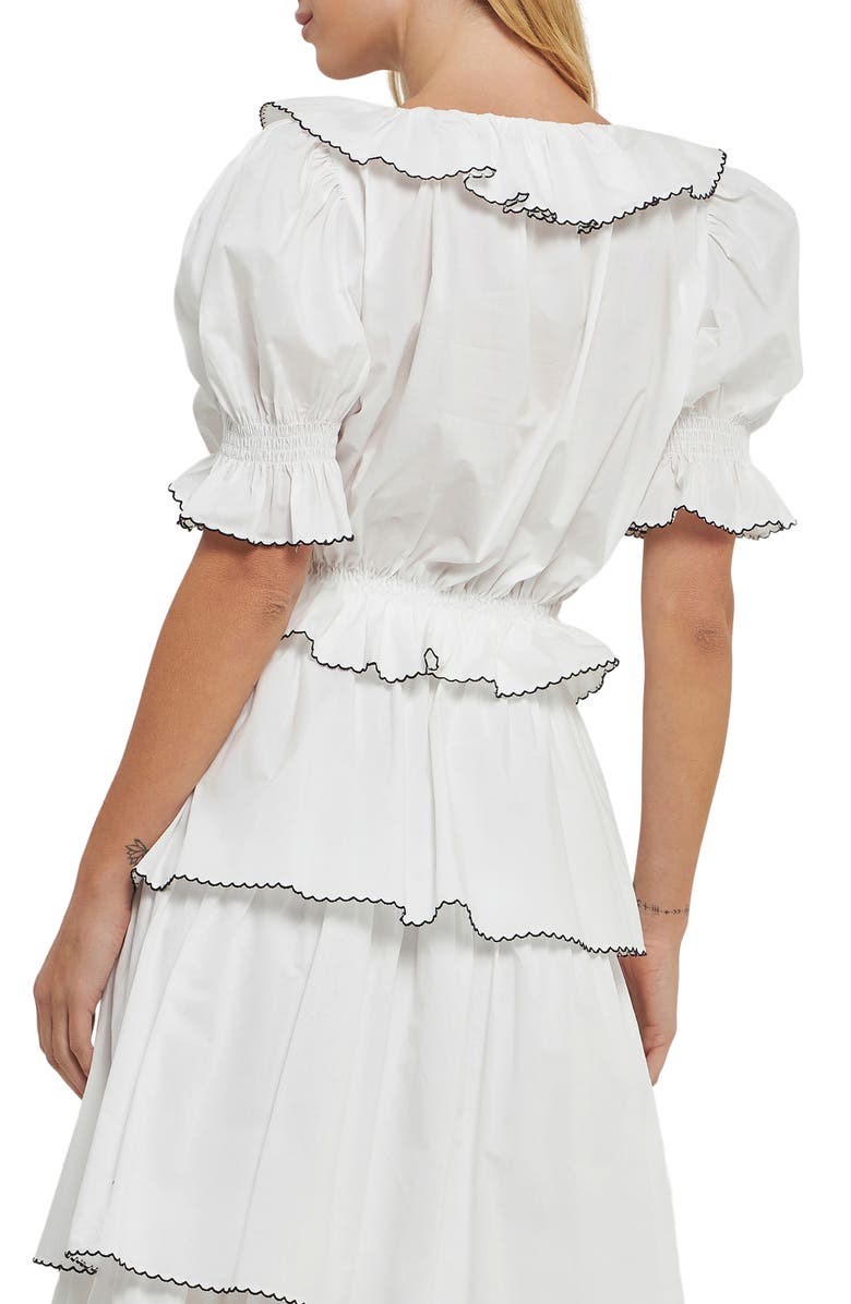 English Factory Picot Stitch Ruffle Poplin Top, Alternate, color, Off White