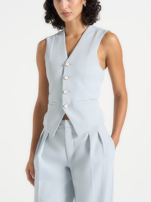 Manière De Voir Christine Tailored Cinched Waistcoat in Light Blue at Nordstrom, Size 10