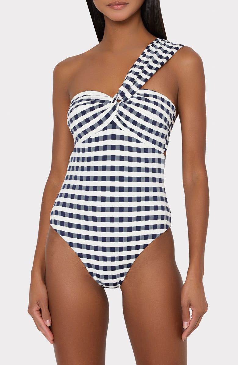 Milly Betsy Cottage Jacquard Convertible One-Piece Swimsuit, Alternate, color, Navy/ White