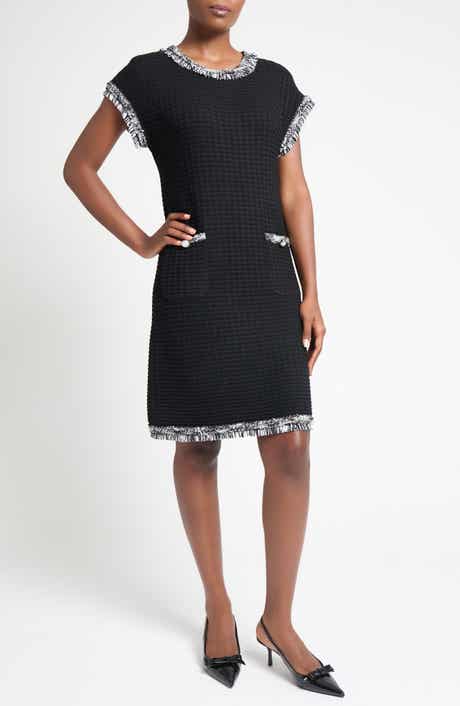 Modern Fit Fringe Trim Tweed Dress