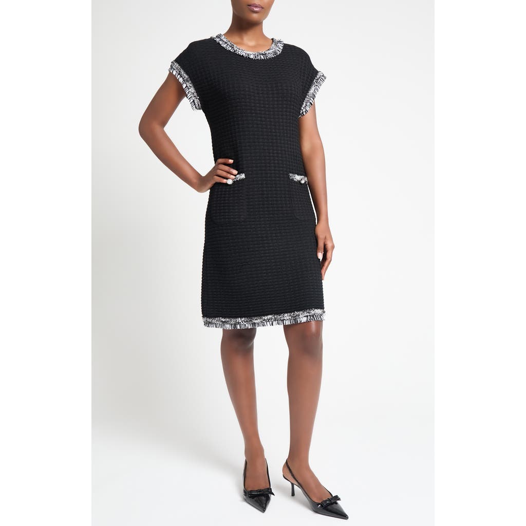 Shop Ming Wang Modern Fit Fringe Trim Tweed Dress In Black/white