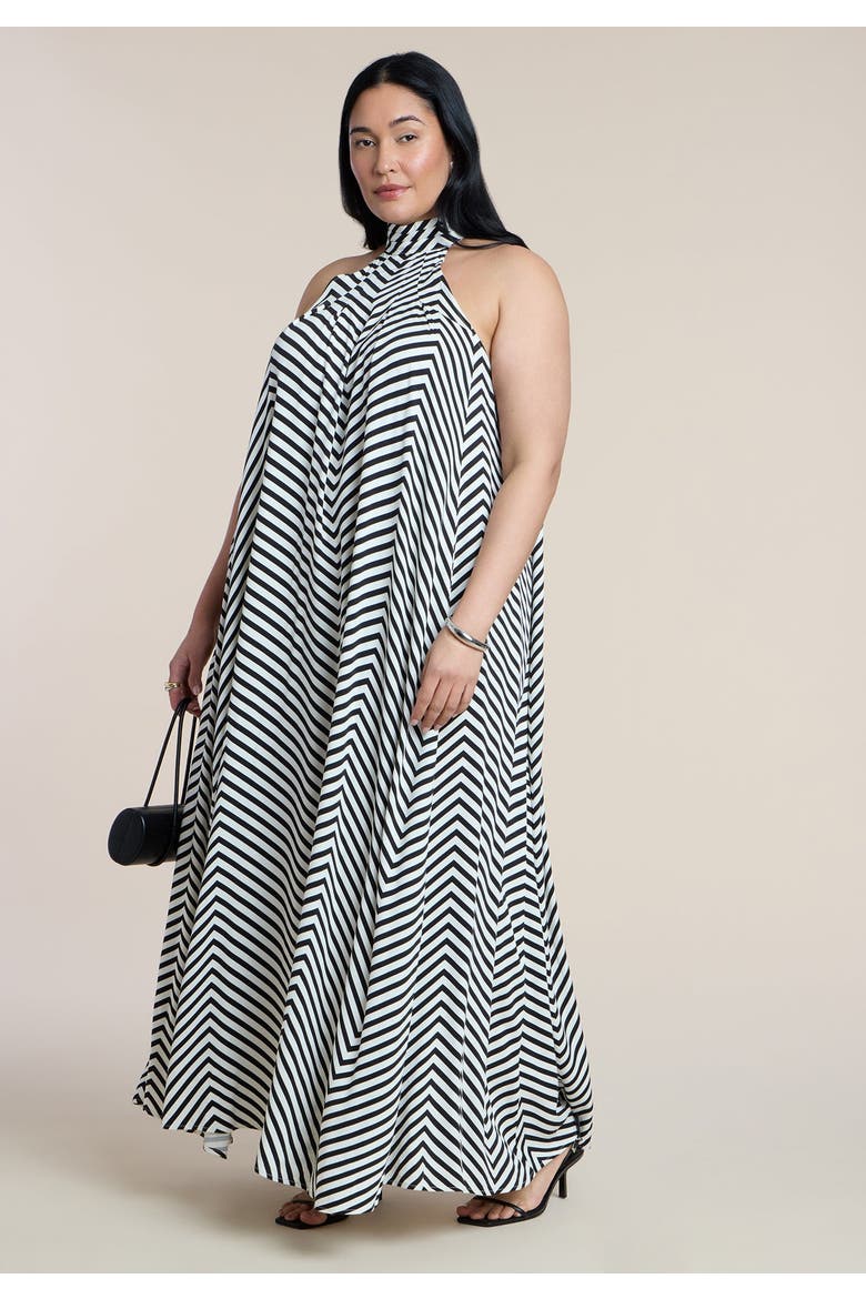 Trapeze Halter Maxi Dress, Main, color, CHEVRON ROW