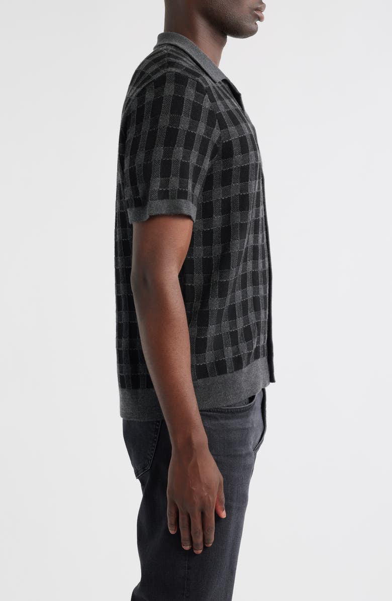Rails Ronan Jacquard Check Knit Camp Shirt, Alternate, color, Charcoal Black
