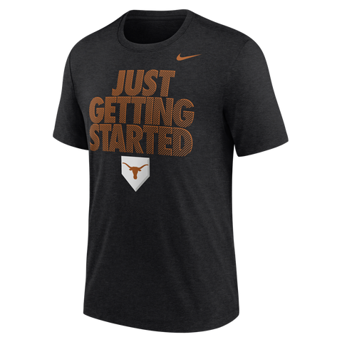 Men's Nike Heather Black Texas Longhorns 2026 NCAA Baseball Men's College World Series Dugout Tri-Blend T-Shirt