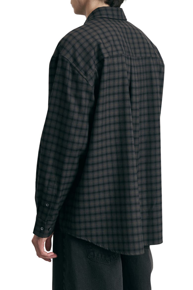 Oversize Check Flannel Button-Up Shirt, Alternate, color, KHAKI