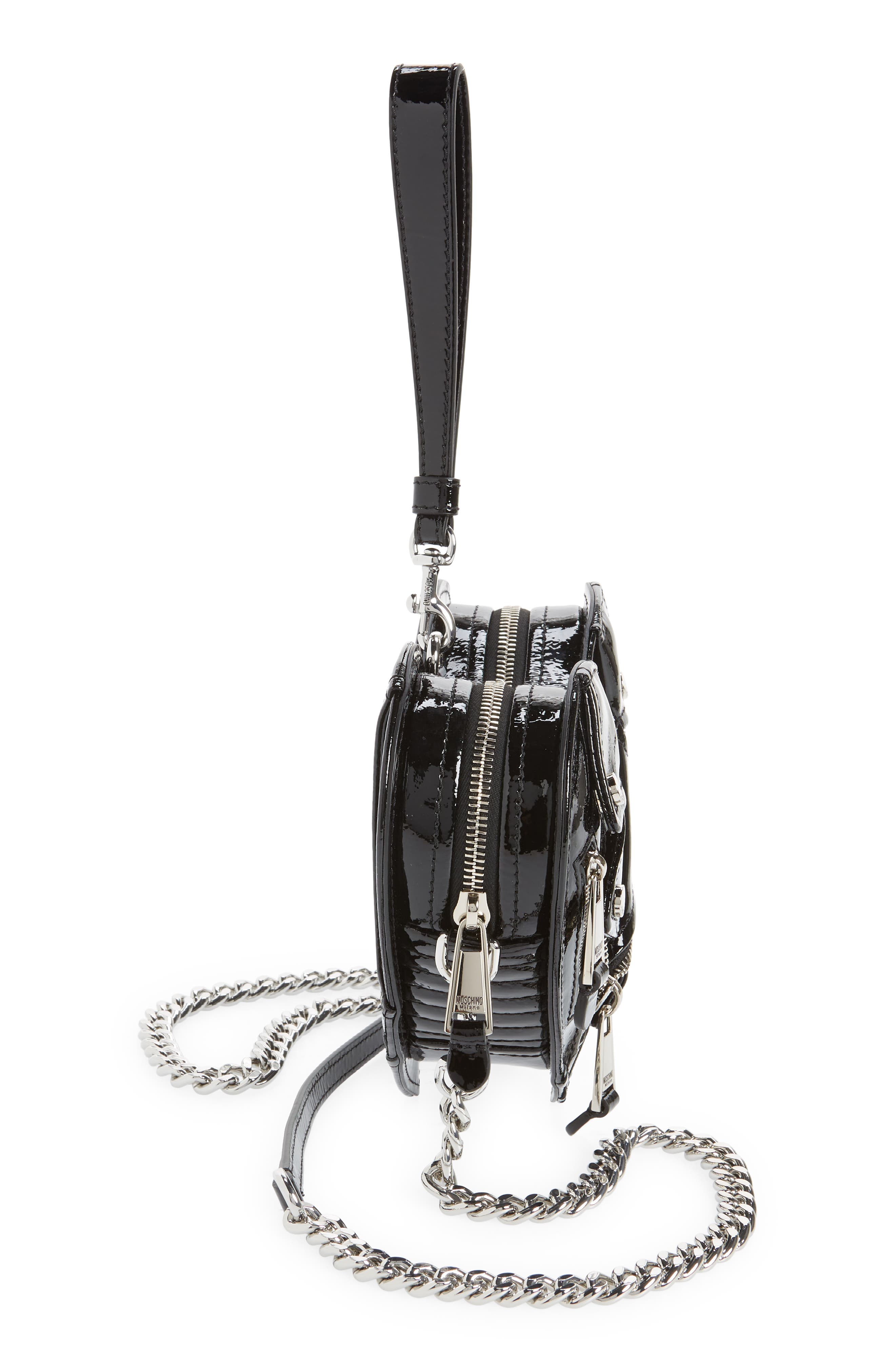 Moschino Moto Jacket Heart Clutch, Alternate, color, 