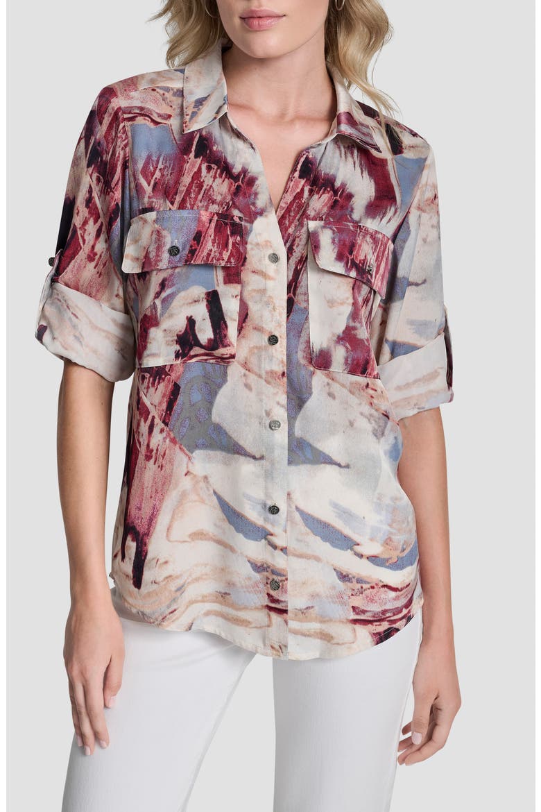 Abstract Print Roll-Tab Sleeve Button-Up Shirt, Main, color, URBAN SANDSTORM