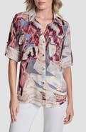 DKNY Abstract Print Roll-Tab Sleeve Button-Up Shirt