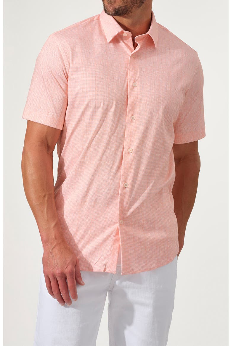 Dynamic Comfort Short Stretch Cotton Sleeve Button-Up Shirt, Main, color, TANGELO