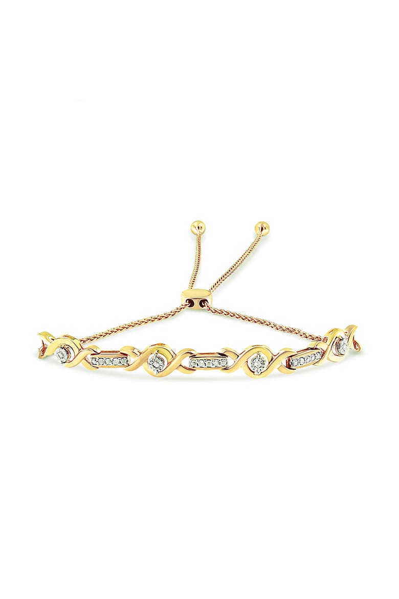 Silver Channel Set Diamond Accent Twist Bolo Bracelet, Alternate, color, Yellow Gold over Silver