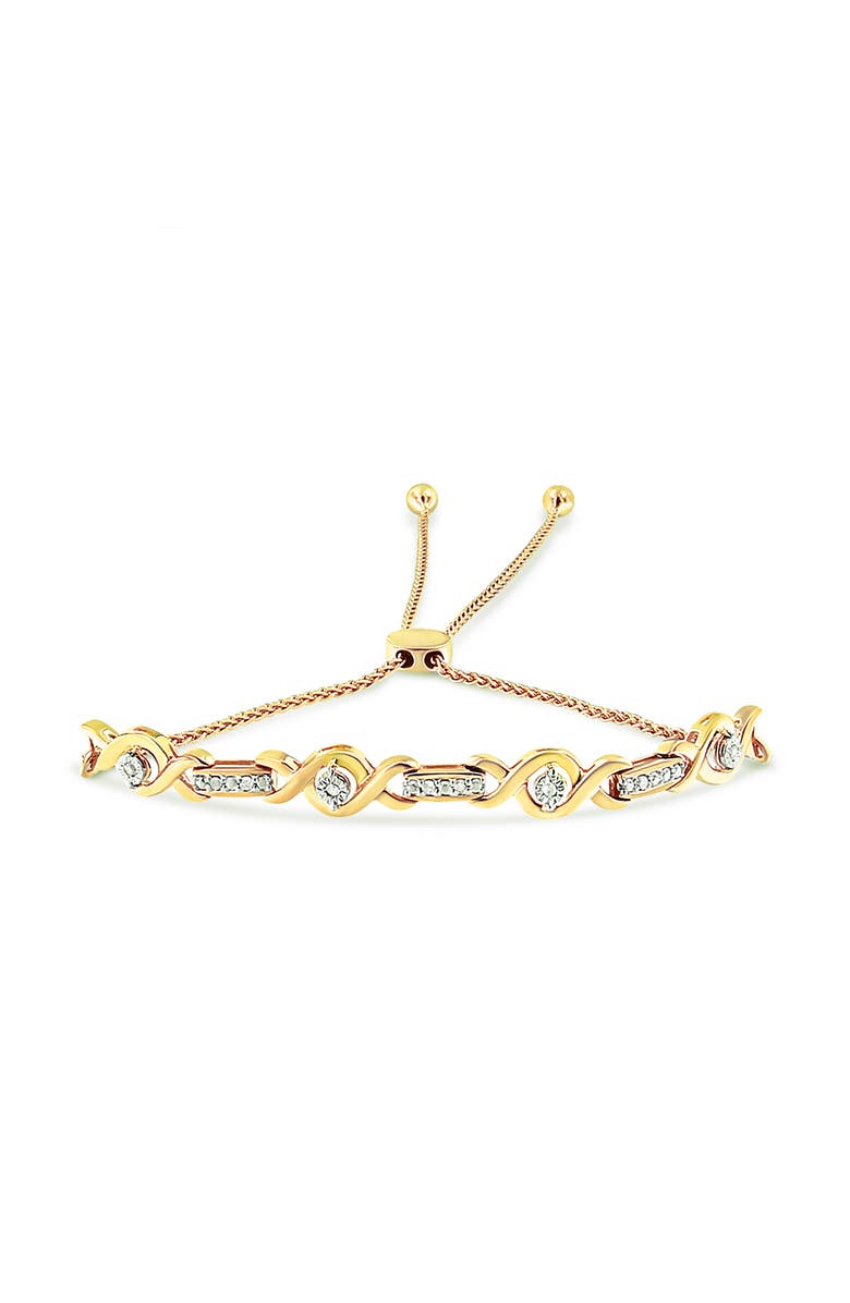 Haus of Brilliance Silver Channel Set Diamond Accent Twist Bolo Bracelet, Alternate, color, Yellow Gold Over Silver