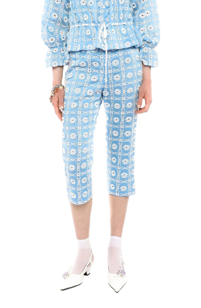 Anna Sui Lattice Lace Embroidery Capri Pants, Alternate, color, Baby Blue