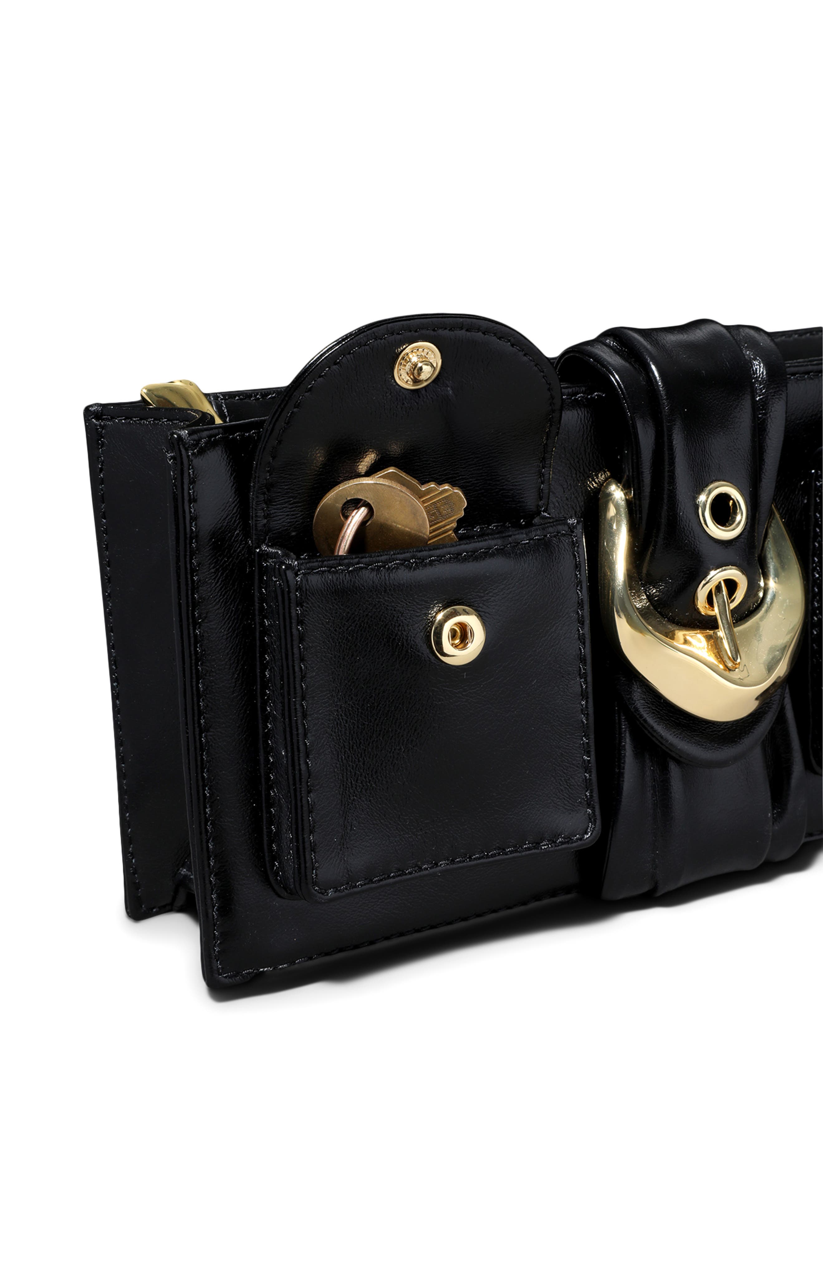 Buckle Leather Clutch, Alternate, color, BLACK