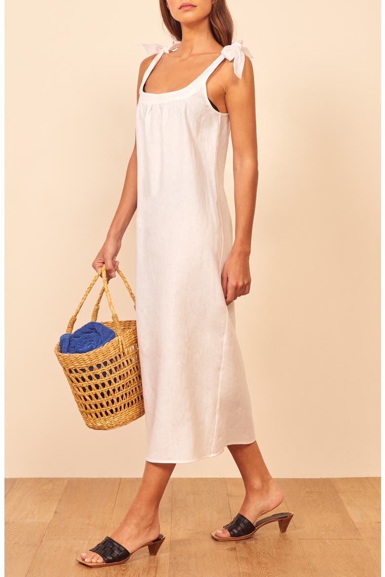 Bronte Long Linen Dress, Alternate, color, WHITE