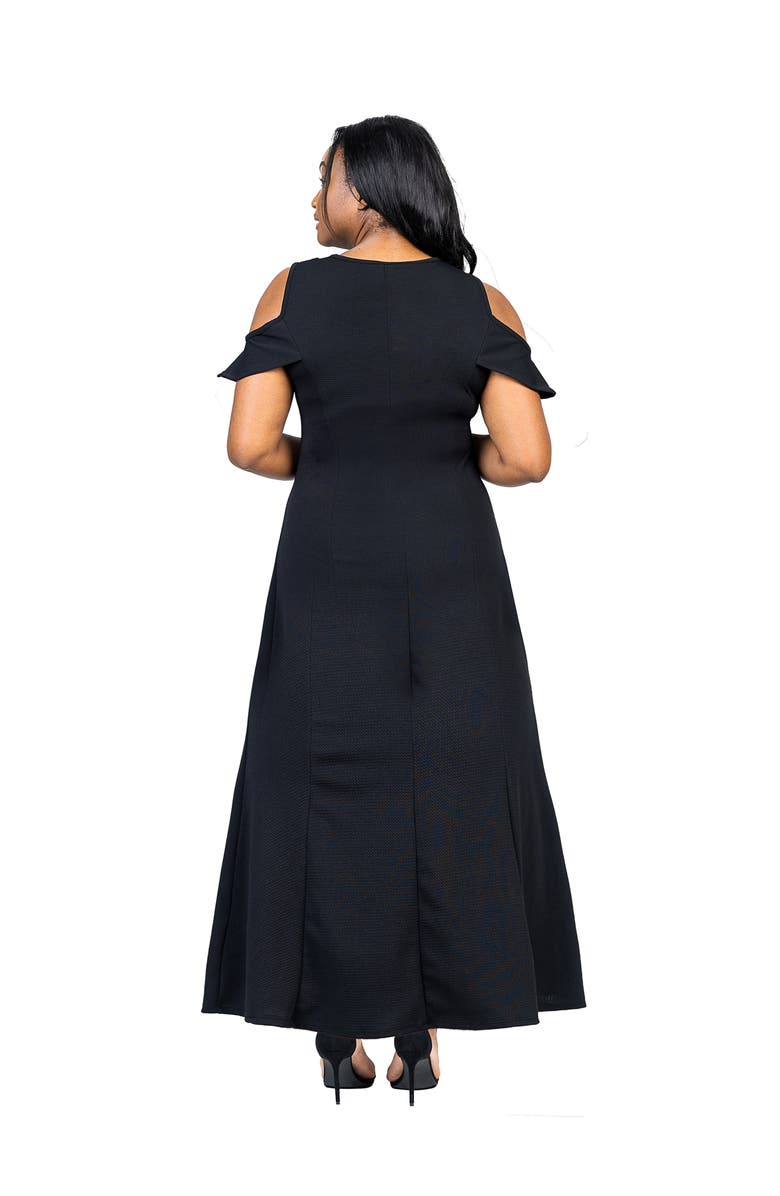 24seven Comfort Apparel Ruffle Cold Shoulder A-Line Maxi Dress, Alternate, color, Black