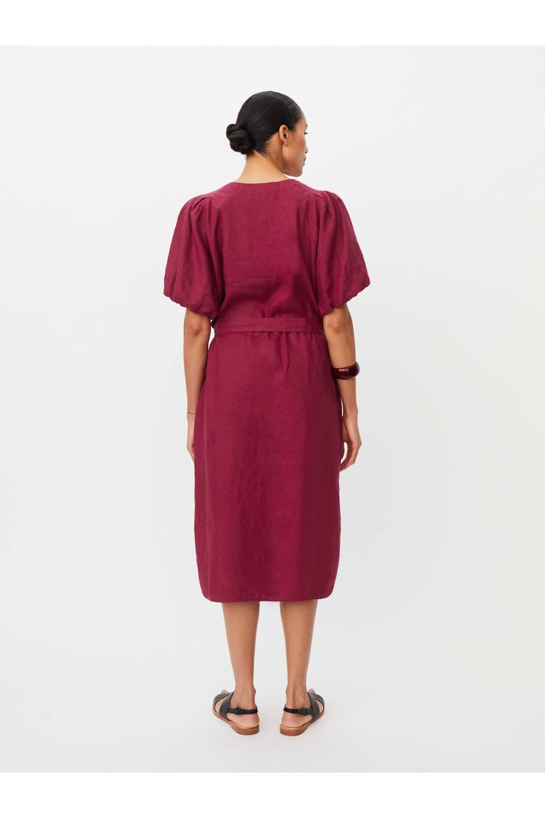 Manalirae Linen V-Neck Puff Sleeve Dress, Alternate, color, Beet Red
