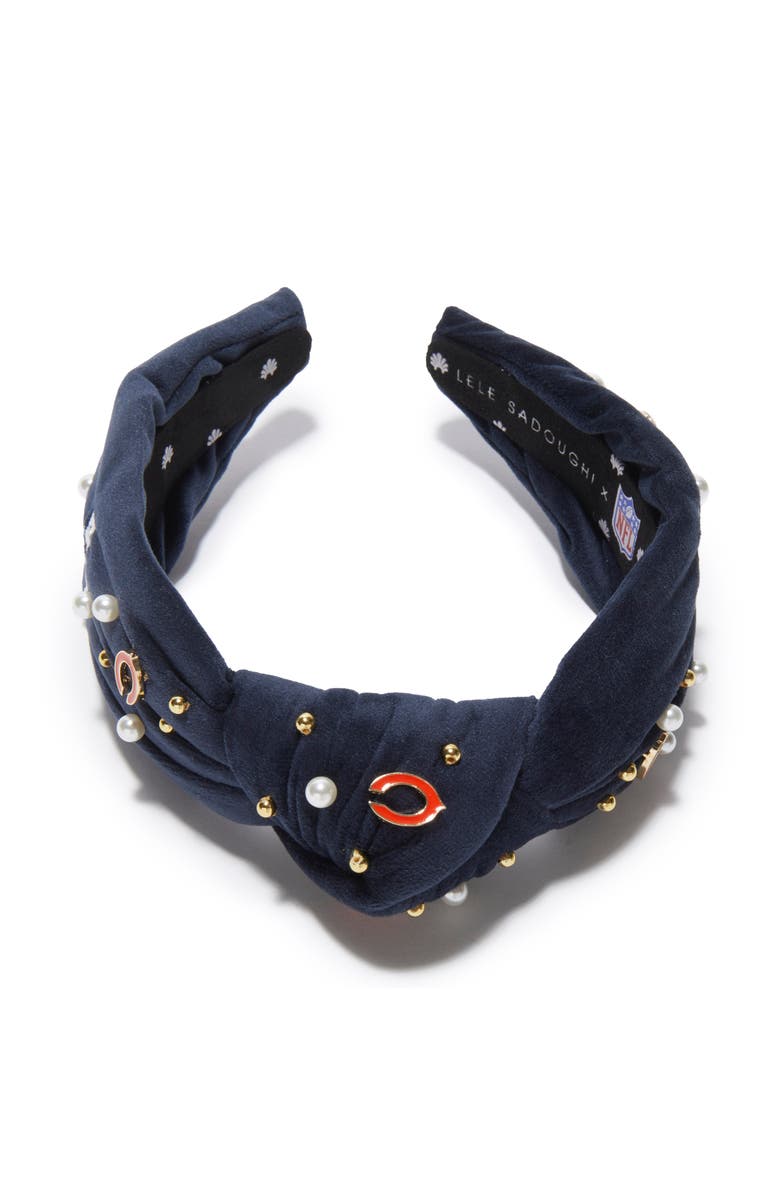 Lele Sadoughi Chicago Bears Embellished Knotted Headband, Alternate, color, Navy 400