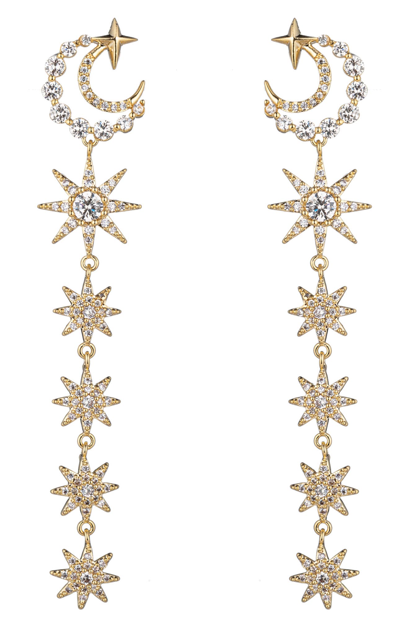 EYE CANDY LOS ANGELES Moon & Star CZ Linear Drop Earrings