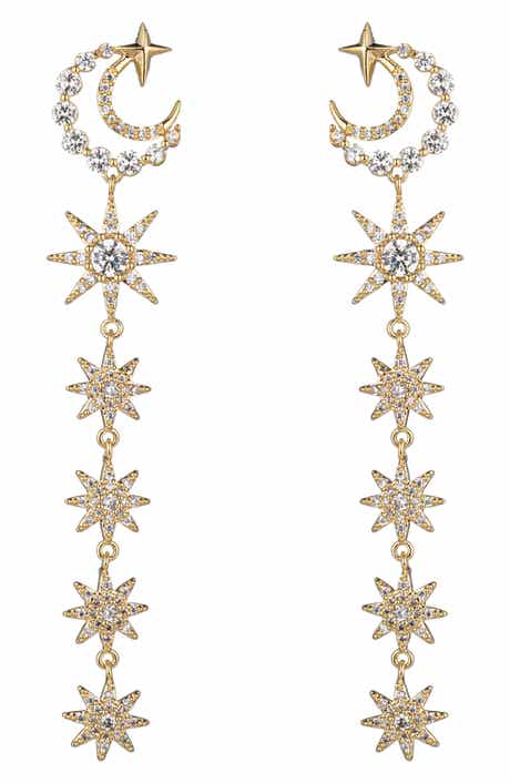 EYE CANDY LOS ANGELES Moon & Star CZ Linear Drop Earrings