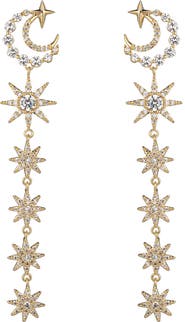 EYE CANDY LOS ANGELES Moon & Star CZ Linear Drop Earrings