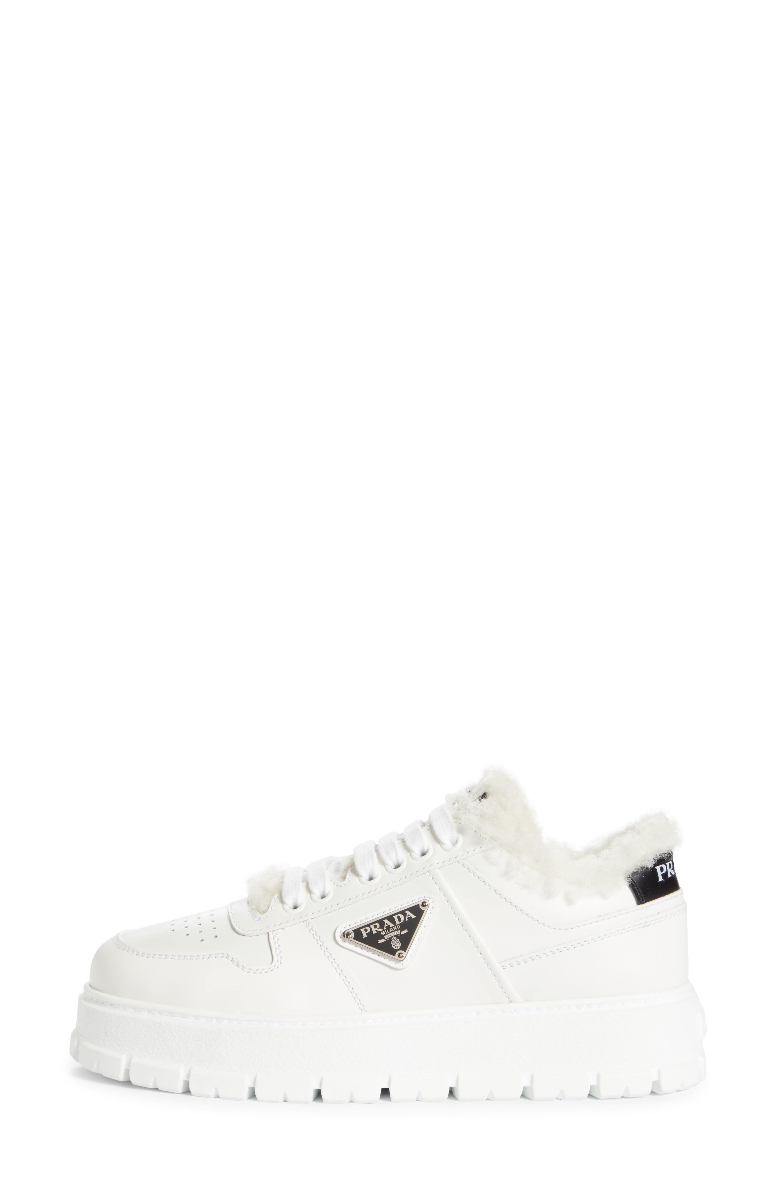 Prada Logo Sport Shearling Lined Platform Sneaker, Alternate, color, 