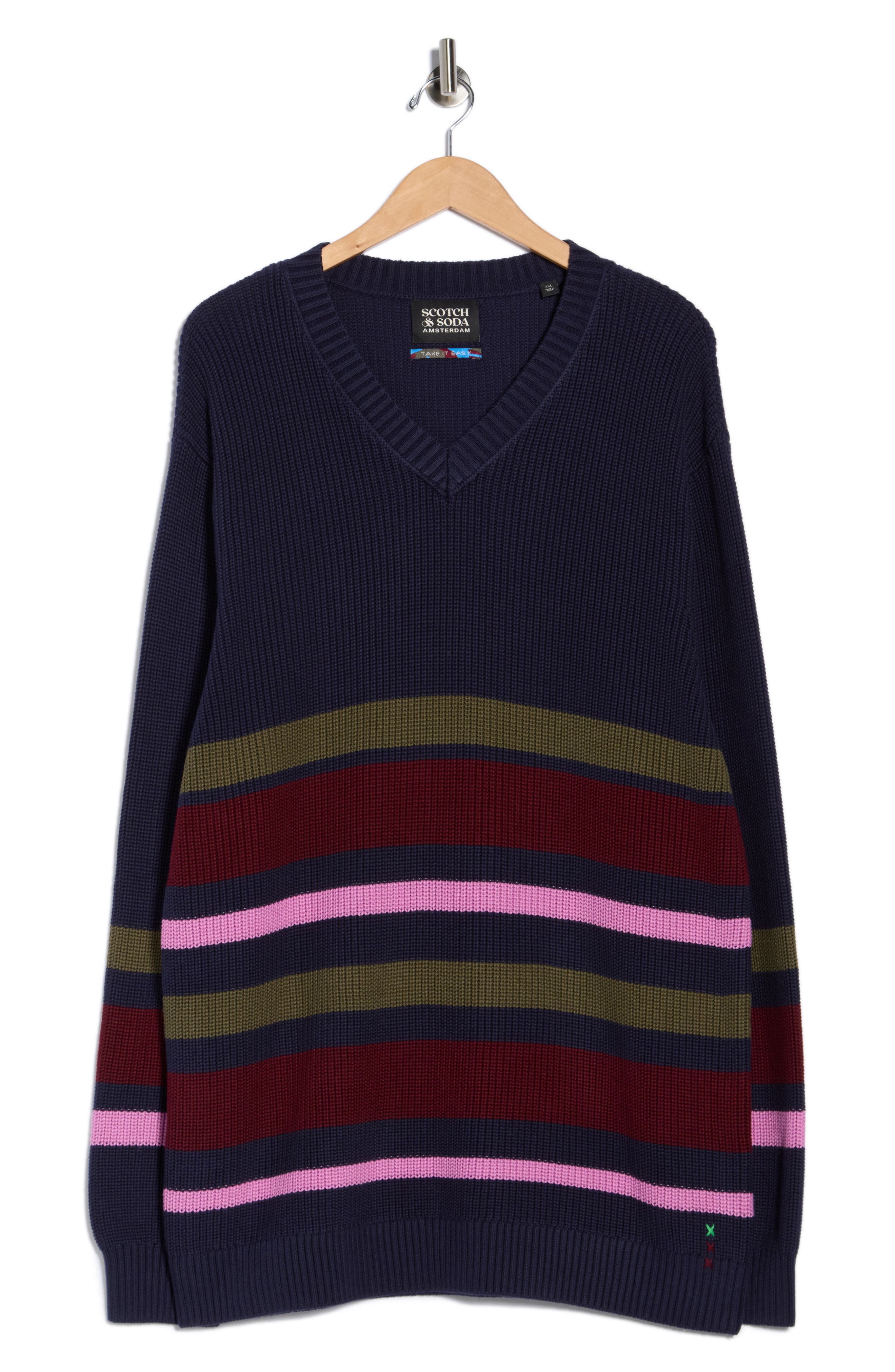 Scotch & Soda Striped Regular Fit V-Neck Sweater