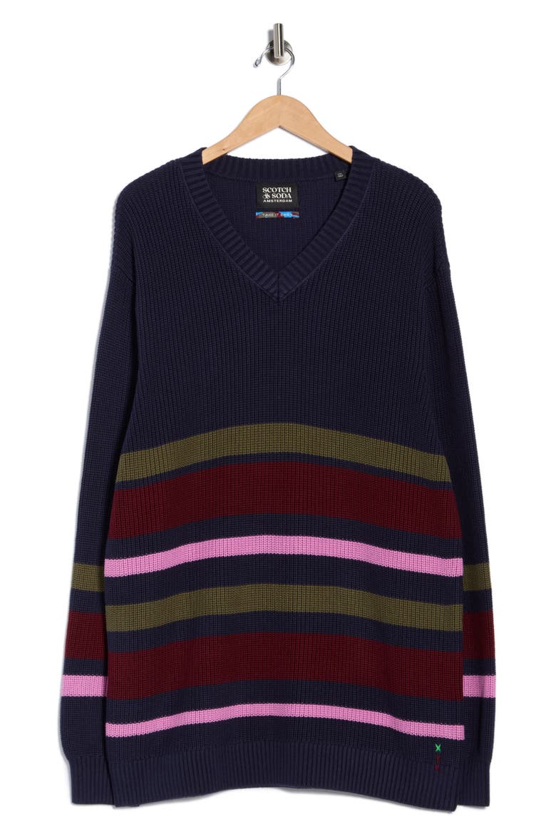 Striped Regular Fit V-Neck Sweater, Alternate, color, DARK GREEN