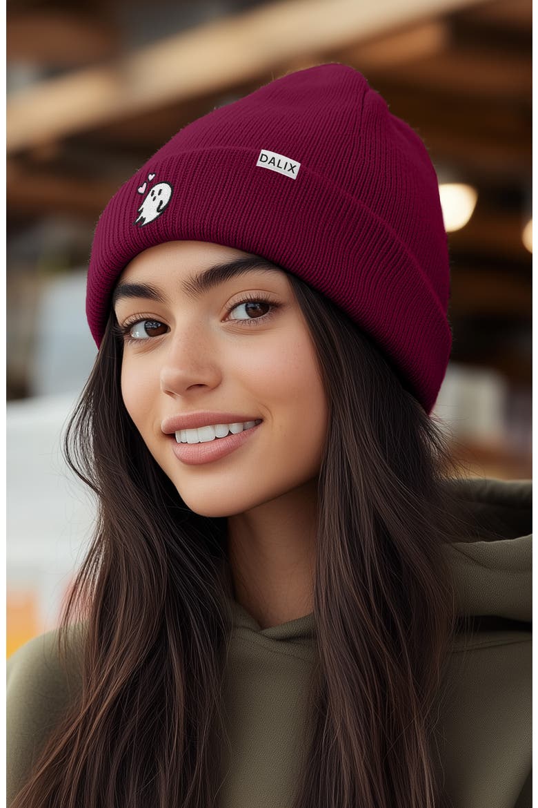 Heartly Ghost Beanie, Alternate, color, Maroon