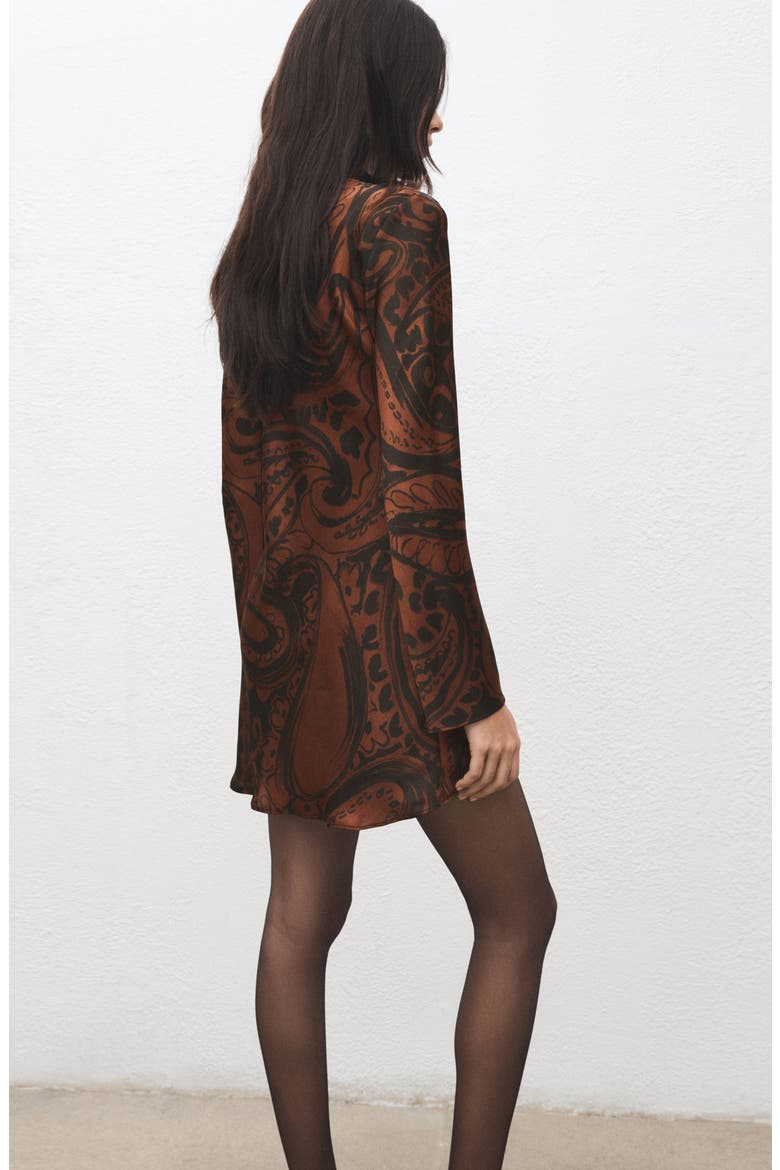 Paisley Long Sleeve Satin Dress, Alternate, color, BURNT ORANGE