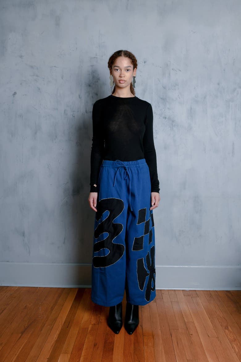 Yamina Abstract Applique Wide Leg Pant, Alternate, color, Orgone Applique