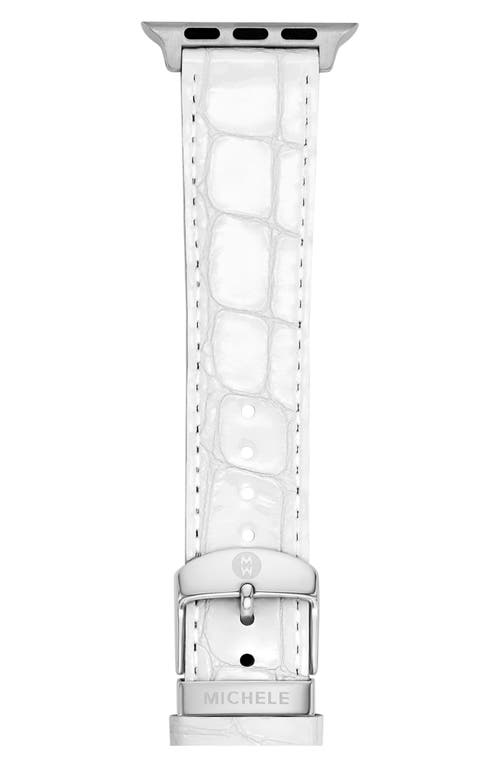 Michele Croc Embossed Patent Leather 20mm Apple Watch® Watchband In White
