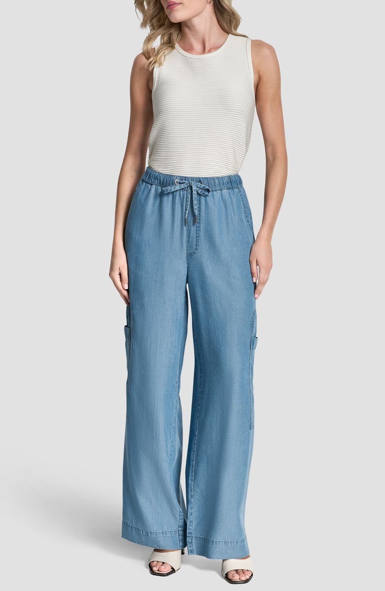 DKNY Denim Drawstring Cargo Pants, Alternate, color, Stream Wash