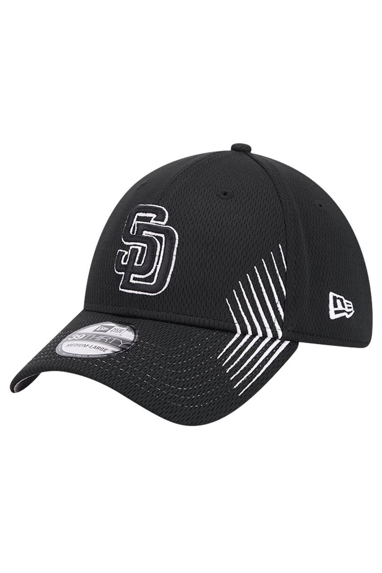 Men's New Era Black San Diego Padres Active Dash Mark 39THIRTY Flex Hat, Main, color, Black
