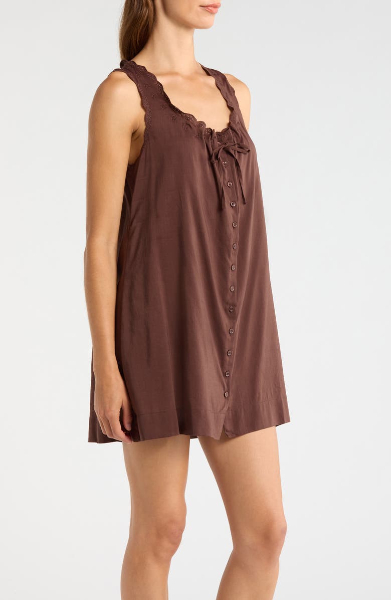 Reformation Holly Eyelet Trim Organic Cotton Blend Nightgown, Alternate, color, Cafe