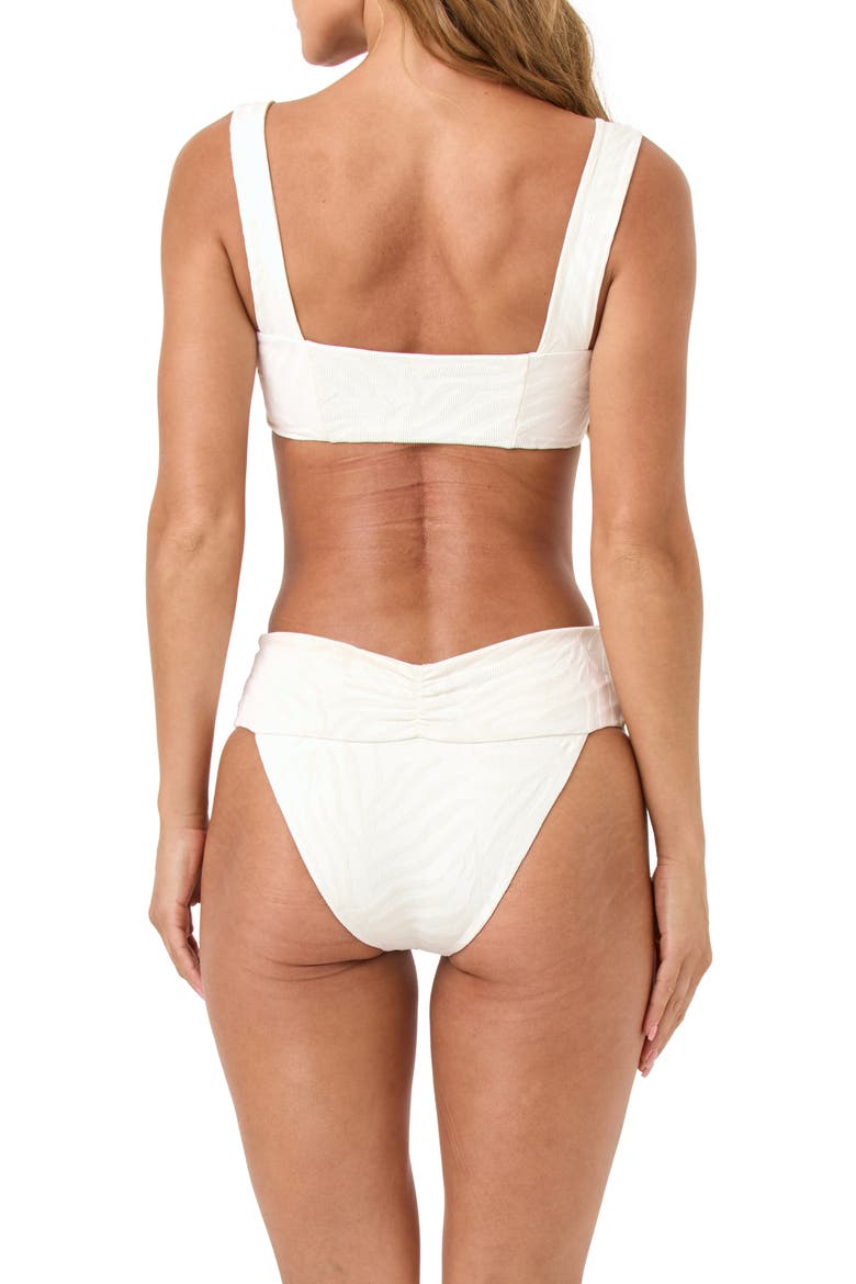 Bardot Ruched Jacquard High Waist Bikini Bottoms, Alternate, color, CREAM