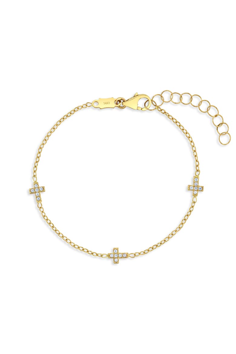 14k Tiny Cross Link Bracelet, Main, color, Gold
