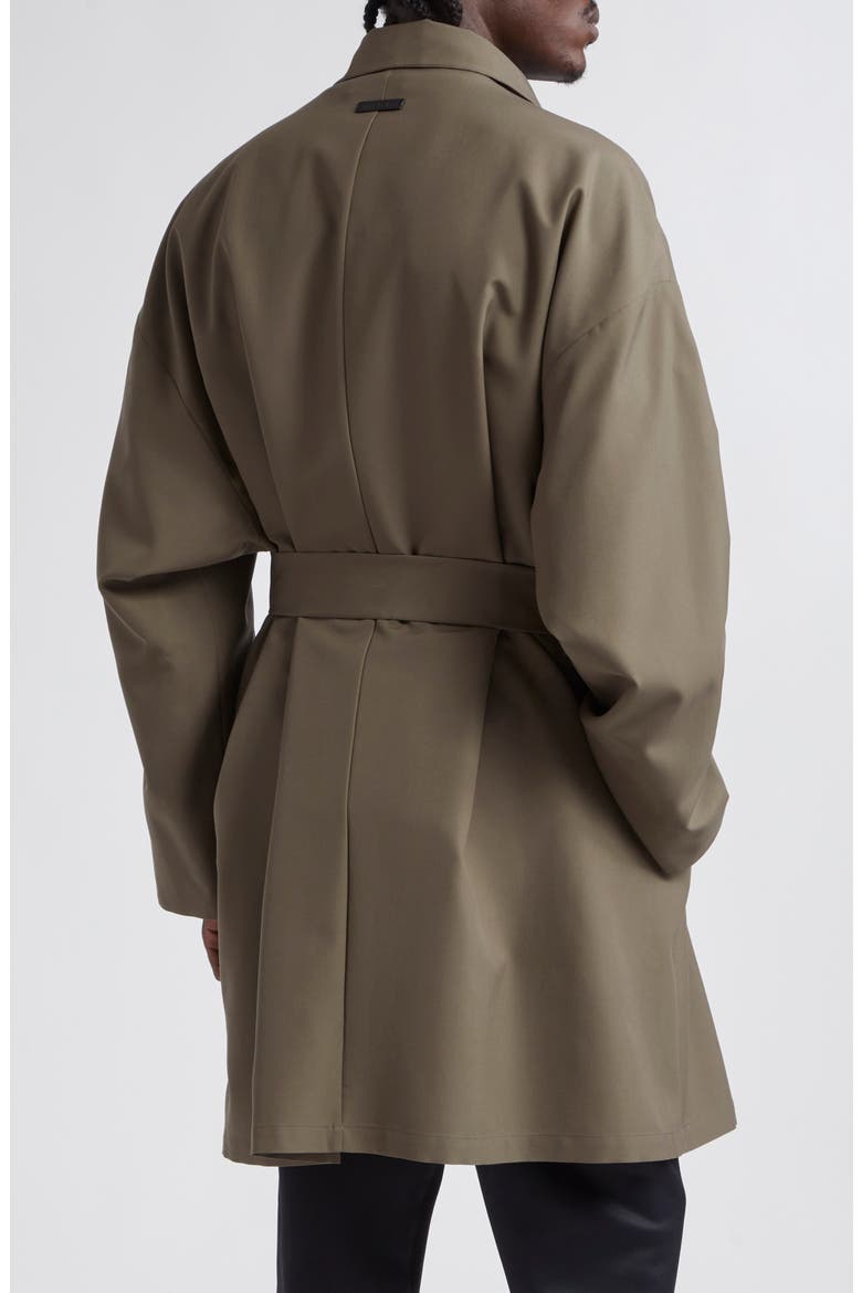 Virgin Wool Crepe Three-Quarter Length Trench Coat, Alternate, color, 206 - WOOD